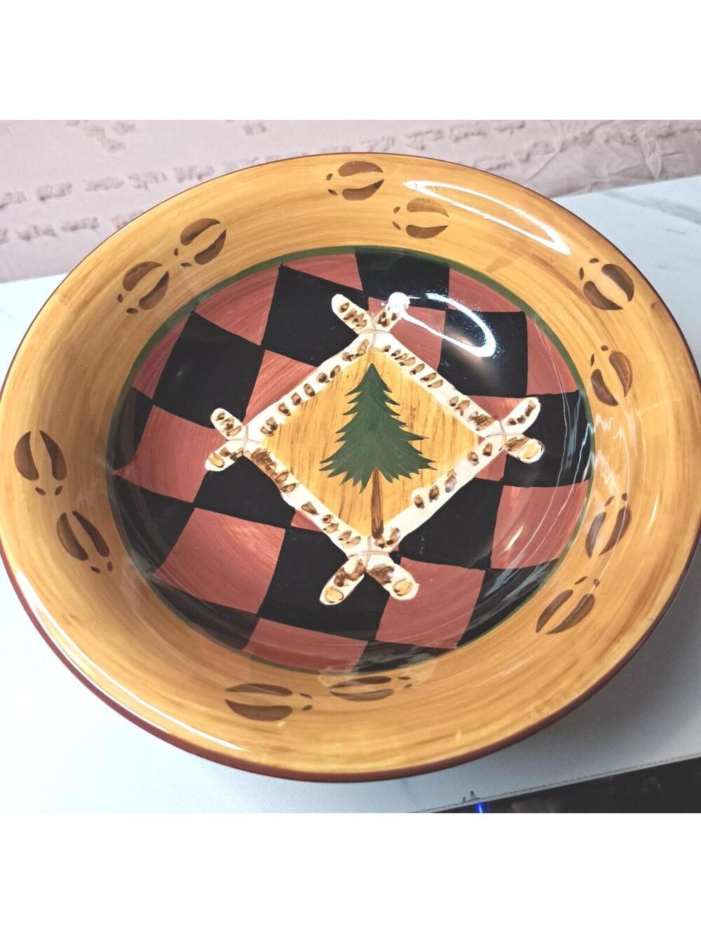 Zrike Outpost Susan Riggsbee White Hand Painted Bowl/Serving Piece 9"